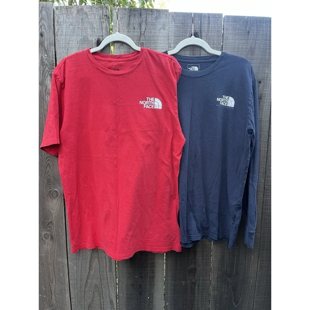 The North Face Lot of 2 T shirt men large red Long Sleeve black Short Sleeve